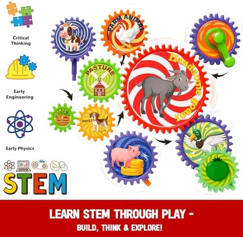 Motorized Gear Building Blocks Toys, Electric Farm Animal Spinning Set Ages 3-6, STEM Learning Construction Kit, Fine Motor Cause-Effect Gift for Boys Girls - Image 6