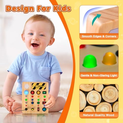 TINTECUSA LED Busy Board, Wooden Sensory Toys for Toddler, Montessori Music Toy for Airplane, Travel Activity Educational Learning Toy, Busy Light Switch Autism Toys, Birthday Boys Girls Gifts - Image 4