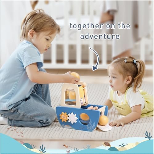 5-in-1 Baby Wooden Activity Cube, Sea Ocean Montessori Toddler Toys for 1+ Year Old Boys Girls Gifts, Educational Learning Boat Toys for 1st Birthday Gifts for Kids - Image 5