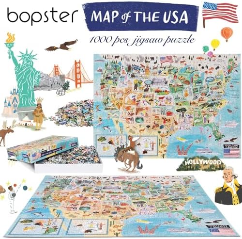 bopster 1000-Piece USA Map Jigsaw Puzzle for Kids, Teens & Adults | Detailed United States Landmarks Puzzle | Recycled Cardboard | Giftable Family Activity - Image 2