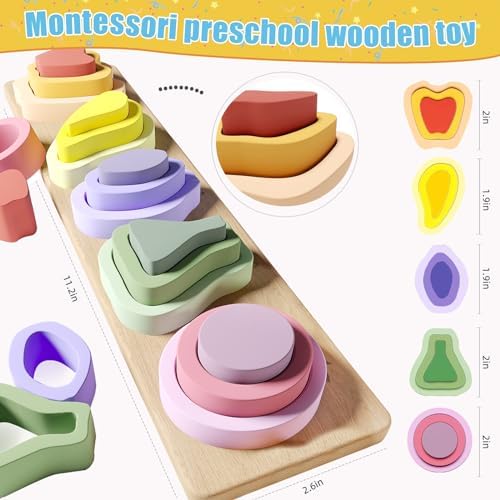 Symdiro Montessori Toys for 1 2 3 Year Old Boys Girls - Wooden Sorting & Stacking Toys for Kids - Toddler Toys Age 1-3 - Shape Sorter and Color Stacker Preschool Kids Gifts - Image 3