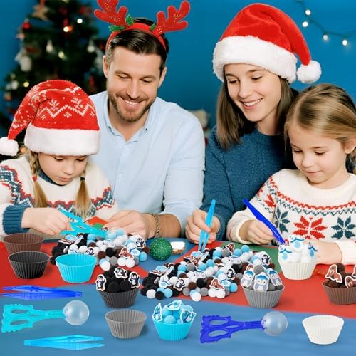 EZdhuawuse Winter Animals Sensory Bin Fillers - 267Pcs Winter Fine Motor Toys Colorful Counting Sorting Toys for Kids, Felt Polar Bear Sea Lion Pom Poms Cup Clip for Preschool Education Activities - Image 5