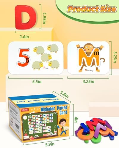 Gojmzo ABC Alphabet Flash Cards, Wooden Letters Number Alphabet Blocks Toys - Image 6