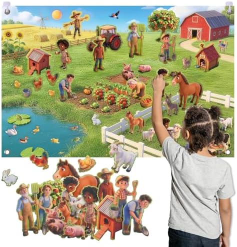 CHEFAN Farm Animals Felt Story Board Set 58 PCS, 3.5FT Interactive Storytelling Early Learning Play Kit Wall Hanging for Kids Children, Preschool Farmhouse Barnyard Busy Board Toys for Ages 2-4 by CHEFAN