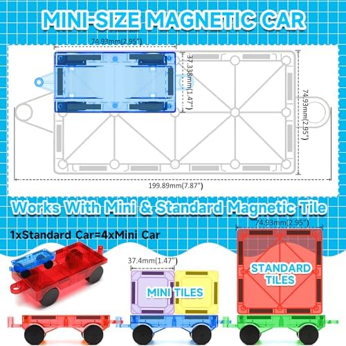 8 PCS Mini Magnetic Tiles Cars Construction Set, Magnetic Car Base - Image 2