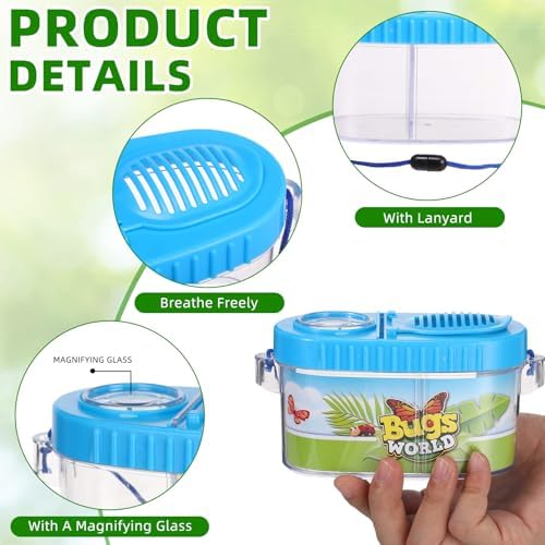 6 Pack Bug Catcher Kit for Kids Bulk Insect Habitat Viewer with Magnifying Glass Vents Portable Bug Collection Cage with Lanyard Nature Outdoor Explorer Set for Boys Girls Birthday Gift(Blue) - Image 3
