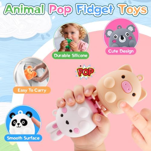 12 PCS Animal Pop Suction Fidgets Toys, Travel Toys for Airplane Car Activities Essential, Party Favors for Kids, Goodie Bags Stuffers for Kids, Bath Toys, Birthday Gifts for Boy Girls - Image 2