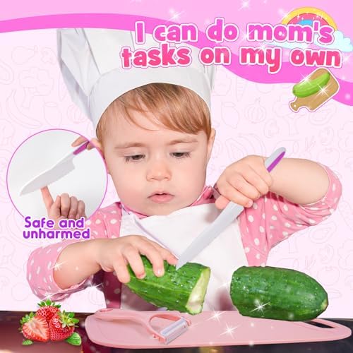 Kids Kitchen Knife Set for Real Cooking & Basket,Montessori Toys for 4 5 6 7 8 9 10 Year Old Girls Birthday Gifts, Knife Set, Kitchen Tools - Image 2