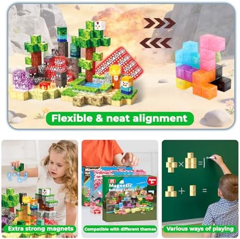 200PCS Magnetic Blocks with Light-Up Blocks - Magnetic Building Blocks Playset, Magnetic Stacking Cube Toys, STEM Sensory Montessori Learning Toys, Birthday Gifts for Kids Boys and Girls Age 3+ - Image 5
