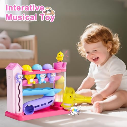 VOILBTOY Musical Toy for 1-2 Year Old Girls,Educational Toys,Ball Drop Toy with English & Spanish,Fine Motor Toys for Kids 1-3,Birthday Gift for 1+ Year Old Girl (Pink) - Image 4