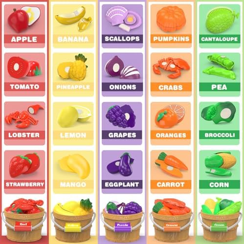 Play Food Toys with Shopping Storage Basket, Cutting Food Sorting Toy - Image 2
