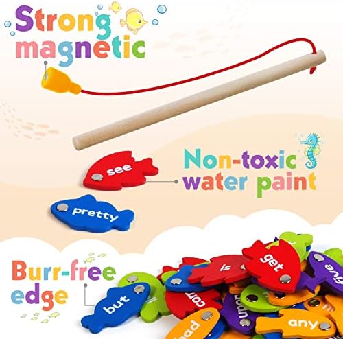 SpringFlower Wooden Magnetic Sight Word Fishing Game, Sight Word Educational Toy for Age of 3,4,5,6 Year Old Kids, Boys & Girls,Homeschool,Visual, Tactile and Auditory Learning - Image 3