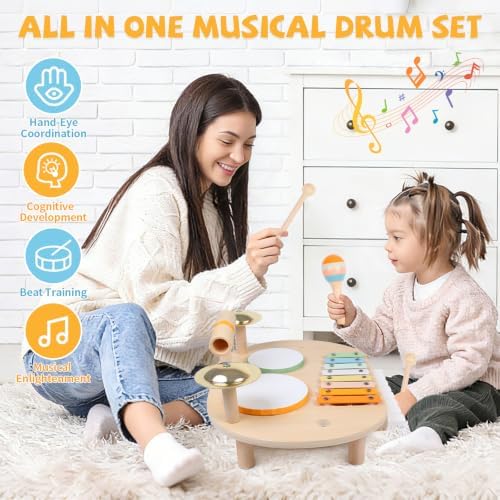 Baby Drum Set - Montessori Wooden Toys Musical Instrument for Toddlers 1-3 - Image 2