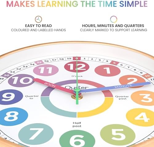 Oyster&Pop Pastel Kids Wall Clock - Silent 10" Analog Learning Clock - Image 2