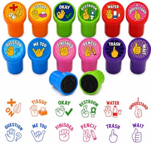 Cinrobiye 24 Pcs Hand Signal Stampers for Kids, Cute Classroom Communication Stamps, Teacher Tools, Classroom Rewards, Behavior Management, Party Favors, Goodie Bag Fillers, Small Toys by Cinrobiye
