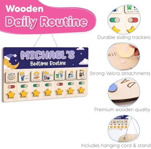 Wooden Chore Chart for Boys, Daily Routine Chart for Kids, Visual Schedule, Chore Reward Chart, Bedtime Morning Routine Chart for Toddlers (06) - Image 5