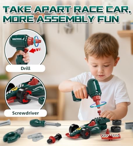 Lehoo Castle Kids Tool Set with Toy Drill, Tools, Take Apart Race Car - Image 2