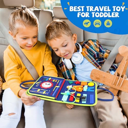 Toddler Busy Board, Montessori Sensory Toys for Boys, 3-8 Year Old Girl Toddler Travel Toys, Educational Learning Activities Board for Motor Skills, Birthday Gifts for Airplane Car, Pink - Image 6