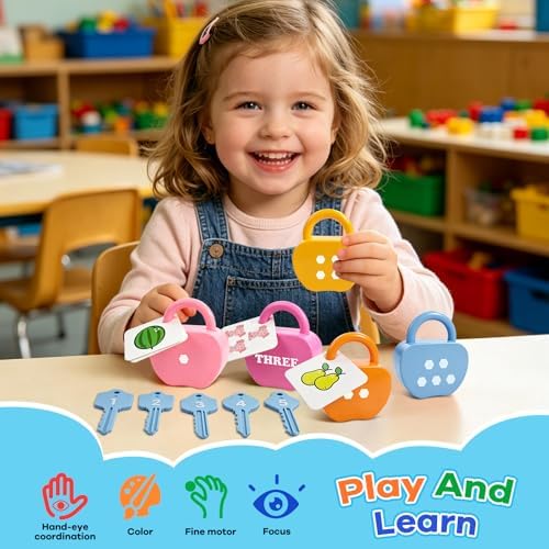 Apple Locks with Keys Toys for Toddlers Ages 3-5 – Montessori Number Toys for Kids 3 Year Old | Counting Games | Preschool & Kindergarten Classroom Must Haves - Image 2