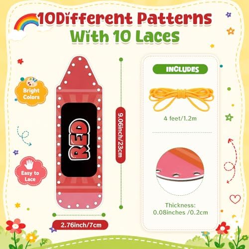 Funrous 10 Pieces Recognition Lacing Cards for Over Age of 6 Kids, Color - Image 2