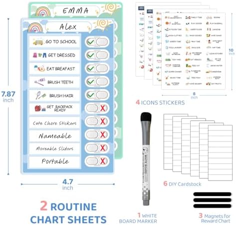 2 in 1 Namable Chore Chart for Kids, Dry Erase Morning/Bedtime Routine Chart for Kids for Refrigerator, Magnetic Visual Schedule for Kids Toddlers to Do List Checklist for Multiple Kids - Image 6