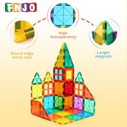 FNJO Magnetic Tiles, 110PCS Magnet Building Set, Magnetic Building Blocks, Construction STEM Learning and Playing Toys for Kids, Montessori Toy for Preschool Boys Girls - Image 6