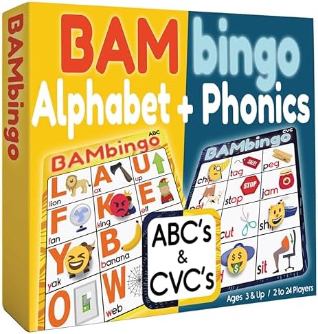 Alphabet and Phonics Bingo - ABC Learning Letter Recognition and CVC Words with Pictures - Phonics Games for Kids Ages 3-7 yrs Preschool Kindergarten by TheBambinoTree