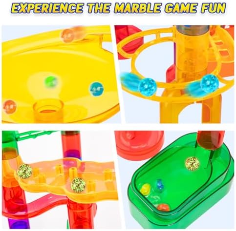 247Pcs Marble Run with Motorized Elevator, Construction Building Blocks Toys with 30 Glass Marbles and 30 Glow in The Dark Marbles, STEM Gifts for Boys and Girls - Image 5