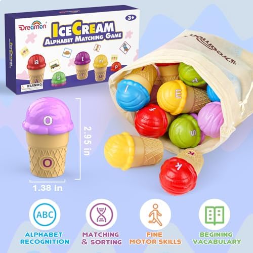 Ice Cream Color Sorting Toys for Toddlers, Montessori Learning Toys with ABC Letter Recognition Flash Cards for Preschool Kids (Alphabet) - Image 5