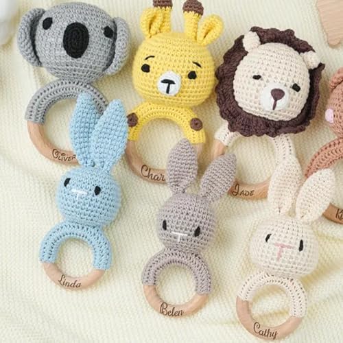​​DJAFS Wooden Baby Rattle Handmade Crochet Animal Organic Sensory Toy for Teething Newborns, Infant Grip Trainer & Safe Baby Shower Gift​​ (Customization Options) - Image 7