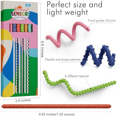 Sensory Fidget Toys for Kids Adults,6PCS Flexible Fidget Sticks for Stress Anxiety Autistic ADHD, Calm Down Travel Airplane Classroom Students Prizes Toys, Stocking Stuffers for Teens Boys Girls - Image 6