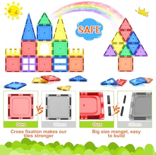 Coodoo Magnetic Tiles Kids Toys STEM Magnet Toy for Toddler Magnetic Blocks Building Preschool Learning Sensory Montessori Toys for 3+ Year Old Boys and Girls, Safe Creativity Toddler Kids Toy 40PCS - Image 2