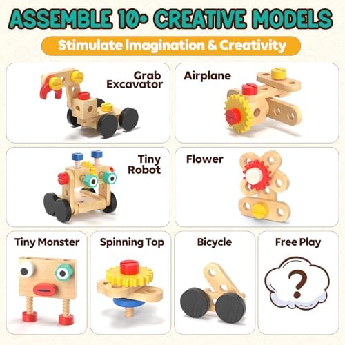 Lehoo Castle Kids Tool Set, Wooden Montessori Robot Tool Bench for Boys 3+ - Image 4