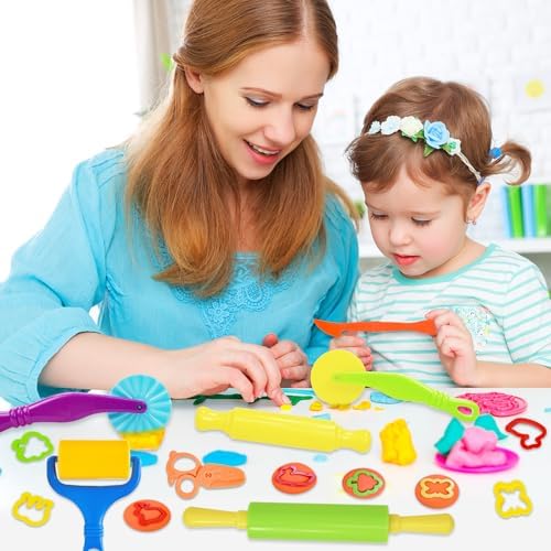 LCY WEDSHI Dough Tool Set, 22 Pcs Dough Tools Sets for Kids Ages 4-8, Dough Accessories Includes Cutters Roller, Rolling Pins, Safety Scissors, Plastic Knife, Animal Shapes Cutters - Image 6