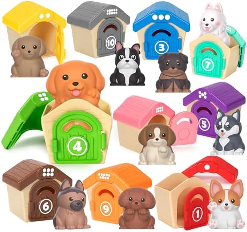Aigybobo Learning Toys for Toddlers 1 2 3 Year Old, 20 Pcs Pet Dog Toys for Kids, Animal Counting Matching Sorting Fine Motor Educational Playset, Puppy Gifts for Baby Boys Girls Age 12-18 Months by WelcometoAigybobo