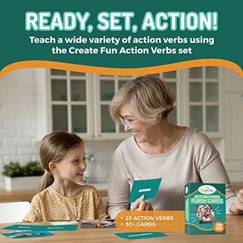 CreateFun 50 Action Verbs Flash Cards for Speech Therapy & ESL Vocabulary - Image 2