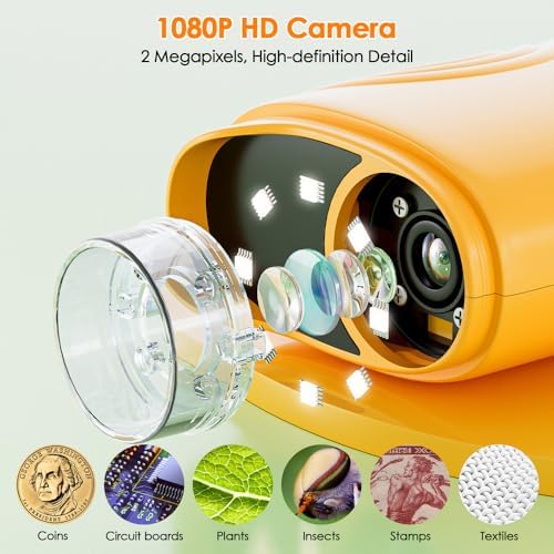 Temodu Kids Microscope 2.0" Screen 1000X Digital Microscope for Kids, Mini Pocket Handheld Microscopes for Children Birthday Festival Gift, Science Education Fun Toys for Boys Girls Ages 4-12 (Yellow) - Image 3