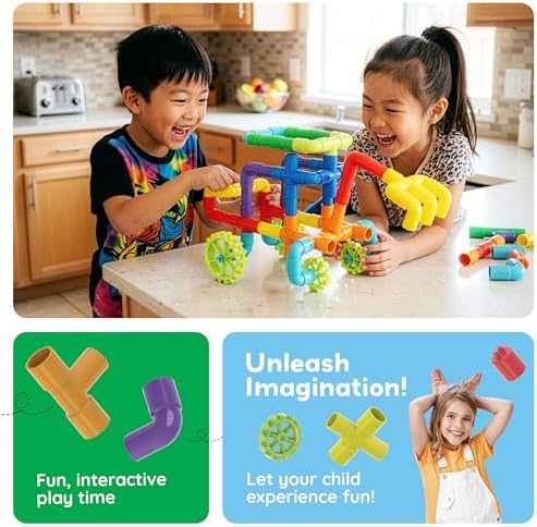 PicassoTiles 76PC STEM Pipe Building Interlocking Tube Construction Toy with Wheels and Storage Backpack Creative Educational Brain Development Learning Blocks for Kids Ages 3+ Boys and Girls PTT138 - Image 5