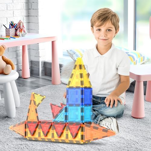 PicassoTiles 60 Piece Magnetic Tiles Clear 3D Building Blocks STEM Ages 3+ - Image 2