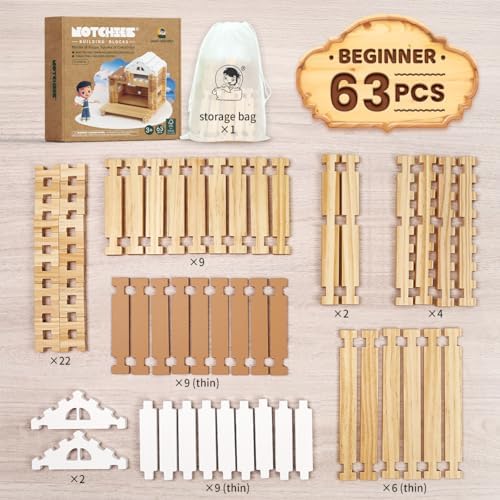 Jovi-mindly＆Notchies 63PCS Wooden Blocks Beginner Set Wooden Blocks |Preschool Learning Toys Wood Blocks Building for Kids Ages 3+ Creative Construction Game,FSC Certified,Birthday Toys Gifts - Image 2