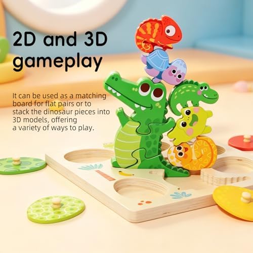 Upgraded Montessori Crocodile Puzzle for Toddlers, 3-Piece Connecting Crocodile Puzzle + 5 Egg-Shaped Matching Puzzles, Safe Wooden Educational Toy for 1-3/2-4 Years Old Boys Girls - Image 4