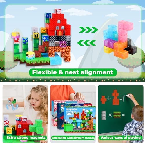ToyUnited Magnetic Blocks-150 PCS Build Adventure Game Castle World Set - Magnetic Building Cubes Stacking, STEM Montessori Sensory Toys for Kids Boys Girls Ages 3+ Birthday Gifts - Image 5