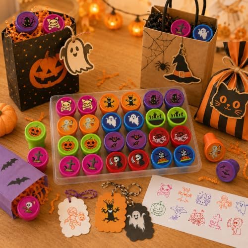 Cinrobiye 24 Pcs Halloween Stampers Party Favor Set, Cute Trick or Treat Stamps for Kids Halloween Party, Classroom Rewards, Goody Bag Fillers, Spooky Party Supplies - Image 3
