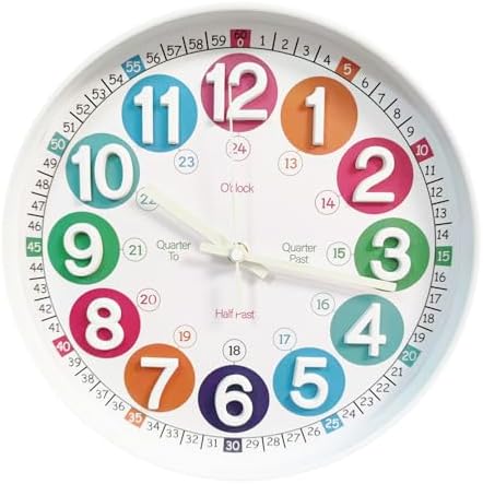 Learning Time Clock for Kids, 12 Inch 3D White Luminous Silent Wall Clock, Bedroom, Kitchen, Classroom, Decor at School, Clear Digital Clock for Kids Room by SYOYUEX