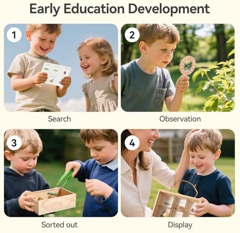 Wooden Scavenger Hunt for Kids Ages 4-8, 6-in-1 Explorer Kit, Bug Catching Kit with Scavenger Hunt Cards, Storage Box, Dice, Magnifying Glass, Indoor/Outdoor Games for Kids Ages 4+ - Image 5