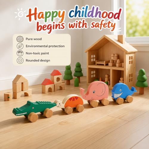 TOWO Wooden Animal Cars for Toddlers, Push and Go Vehicle Toys - Image 2