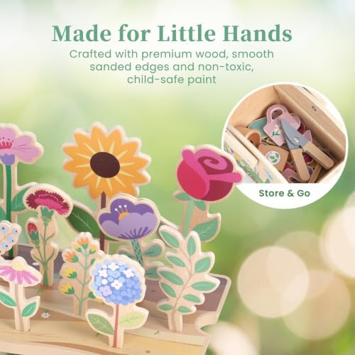 WOODENFUN Wooden Pretend Play Toys for Kids, 22Pcs Flower Garden Playset - Image 4