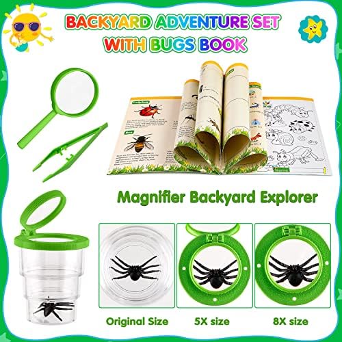 INNOCHEER Kids Explorer Kit & Bug Catcher Kit & Safari Costume Kit, Outdoor Exploration Set with Hat, Vest, Butterfly Net and Bugs Book for Boys Girls 3-12 Years Old (Camouflage Green) - Image 4