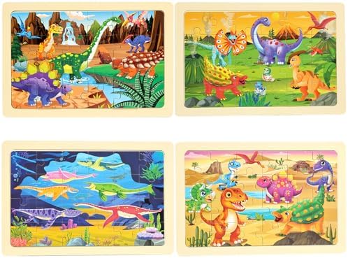 Wooden Puzzles Dinosaur Toys for Kids Ages 3-5, Set of 4 Packs with 24-Piece Wood Jigsaw Puzzles, Preschool Educational Brain Teaser Boards for Boys and Girls 3 4 5 6 Years Old - Image 5