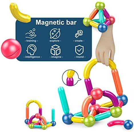 Ferthor Fun Magnetic Balls and Rods Set Building Blocks Magnets for Kids,Learning & Education Toys,Magnetic Sticks Blocks,Montessori Toys for Toddlers,Boys&Girls Gifts (64pcs) - Image 4